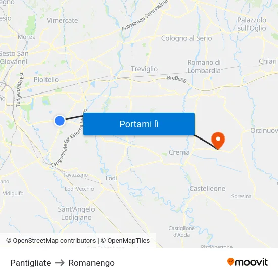 Pantigliate to Romanengo map