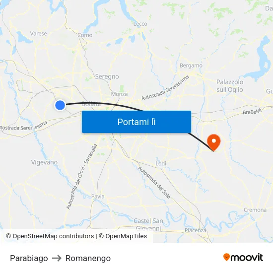 Parabiago to Romanengo map