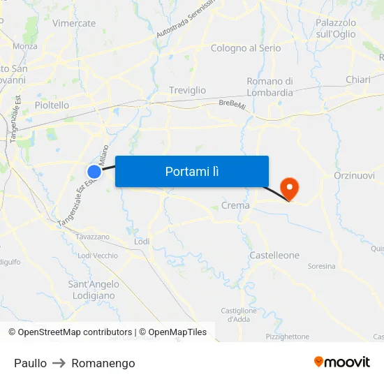 Paullo to Romanengo map