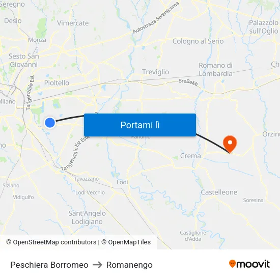 Peschiera Borromeo to Romanengo map