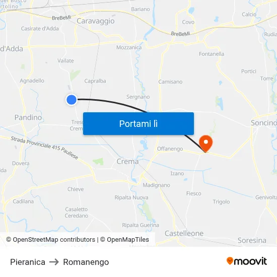 Pieranica to Romanengo map