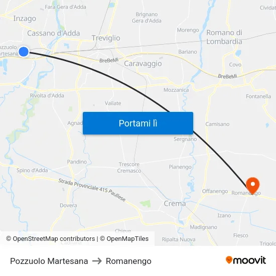 Pozzuolo Martesana to Romanengo map