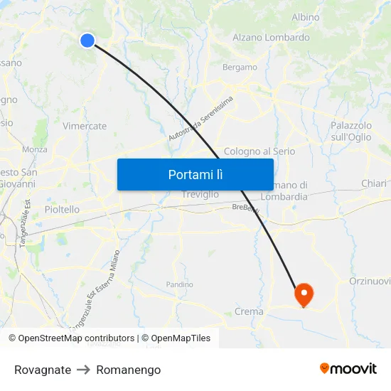 Rovagnate to Romanengo map