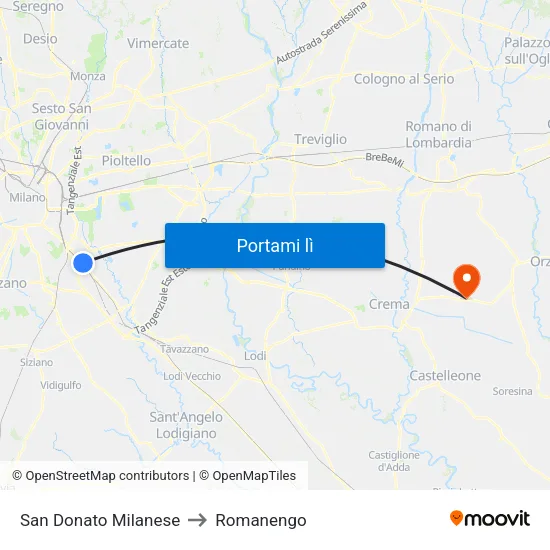 San Donato Milanese to Romanengo map
