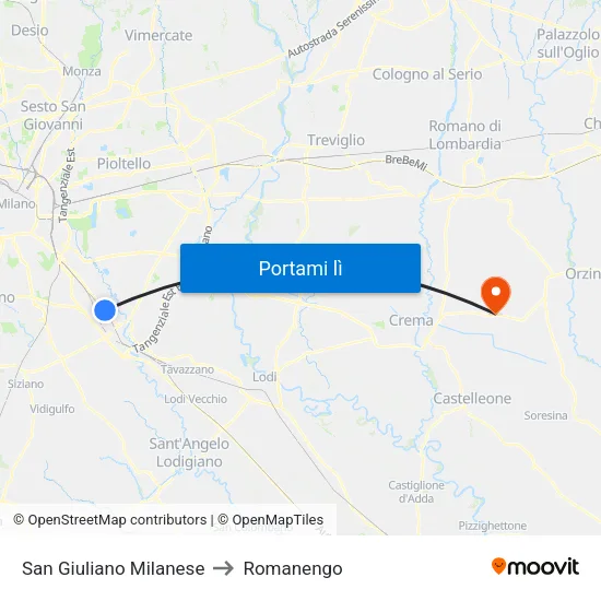 San Giuliano Milanese to Romanengo map