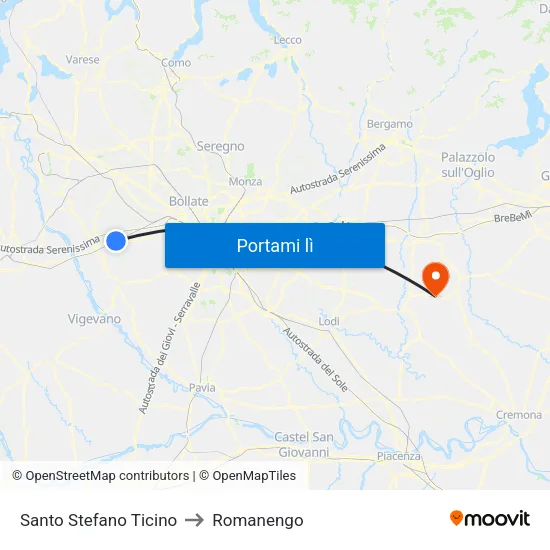 Santo Stefano Ticino to Romanengo map