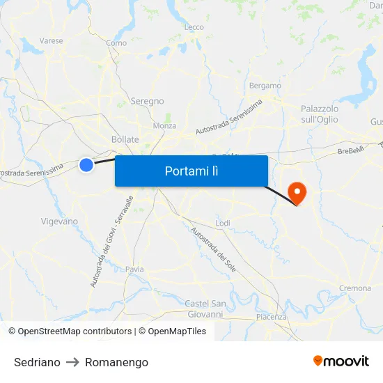 Sedriano to Romanengo map