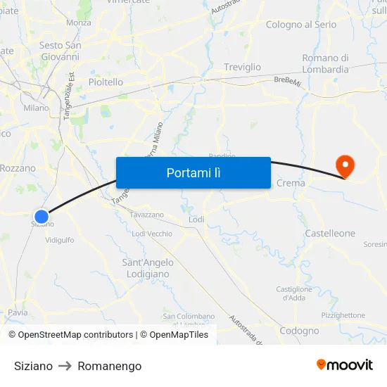 Siziano to Romanengo map