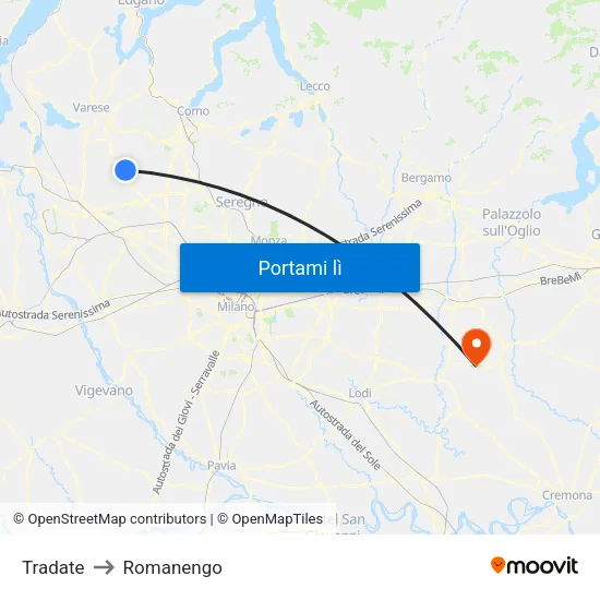 Tradate to Romanengo map