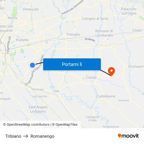 Tribiano to Romanengo map