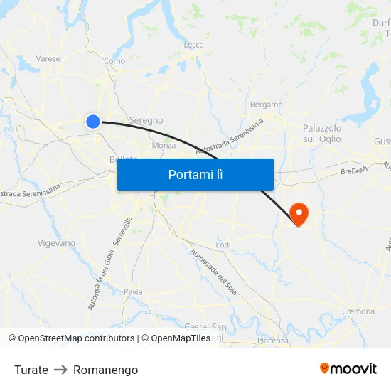 Turate to Romanengo map