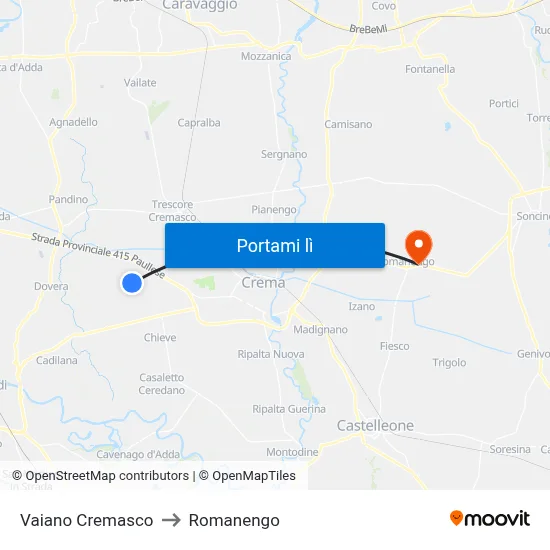 Vaiano Cremasco to Romanengo map