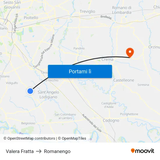 Valera Fratta to Romanengo map