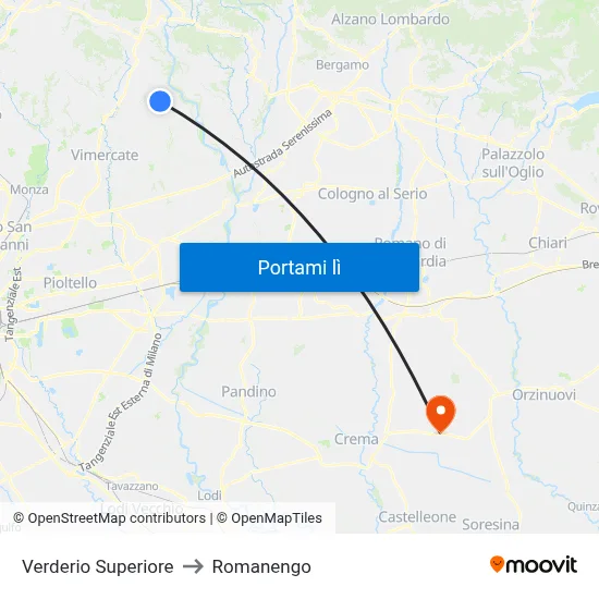 Verderio Superiore to Romanengo map