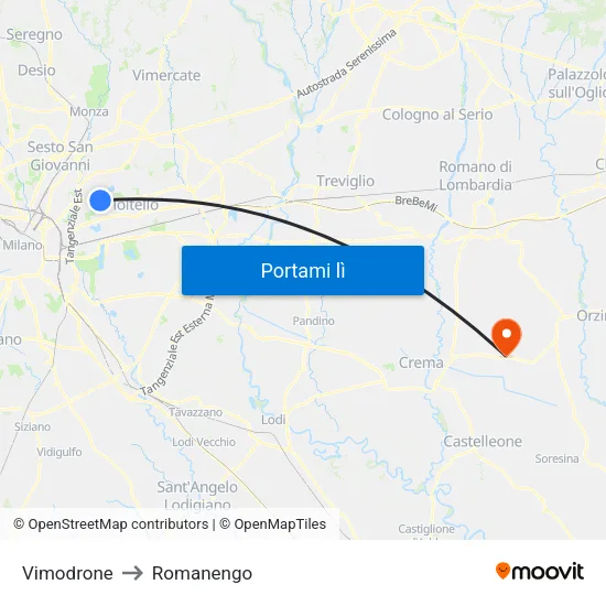 Vimodrone to Romanengo map