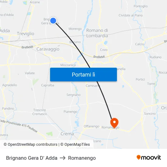 Brignano Gera D' Adda to Romanengo map