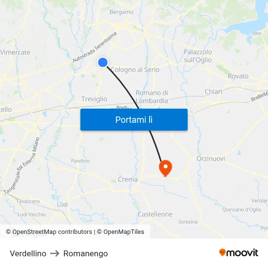 Verdellino to Romanengo map