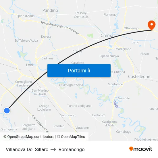 Villanova Del Sillaro to Romanengo map