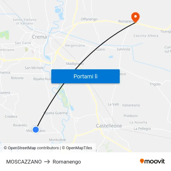 MOSCAZZANO to Romanengo map