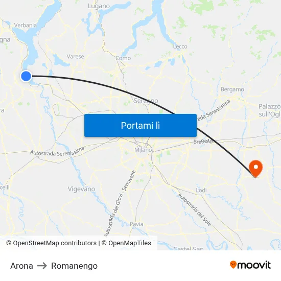 Arona to Romanengo map