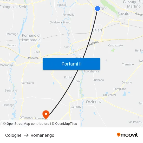 Cologne to Romanengo map