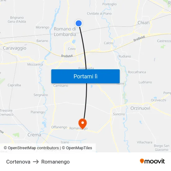 Cortenova to Romanengo map