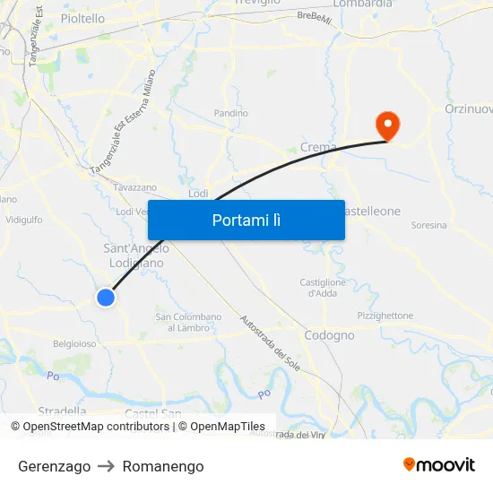 Gerenzago to Romanengo map