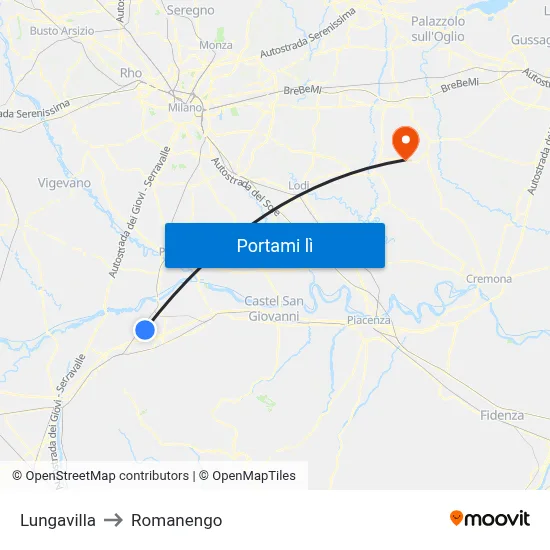 Lungavilla to Romanengo map