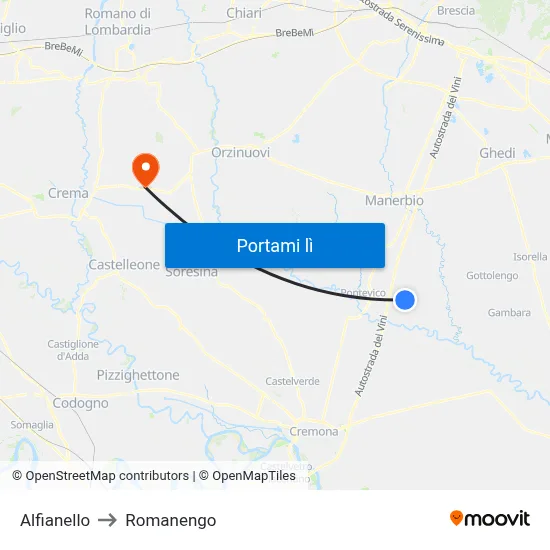 Alfianello to Romanengo map