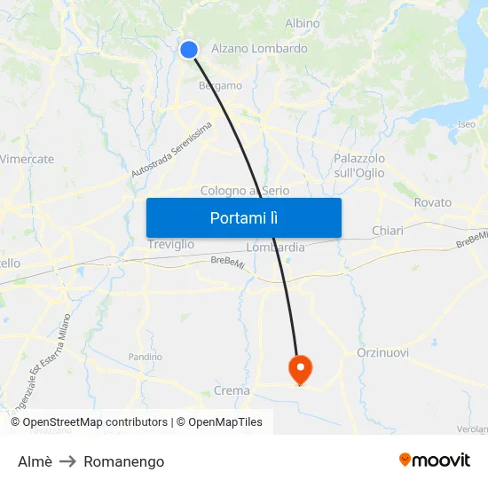 Almè to Romanengo map