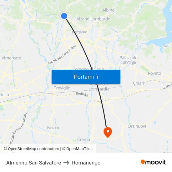 Almenno San Salvatore to Romanengo map