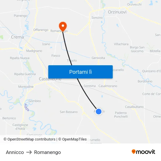 Annicco to Romanengo map