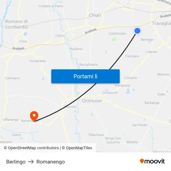 Berlingo to Romanengo map