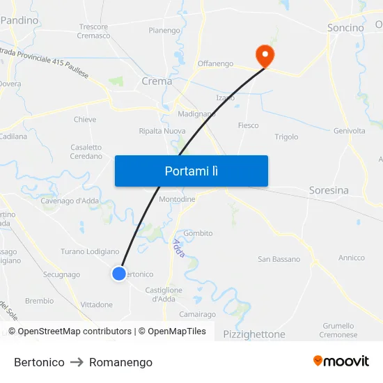 Bertonico to Romanengo map
