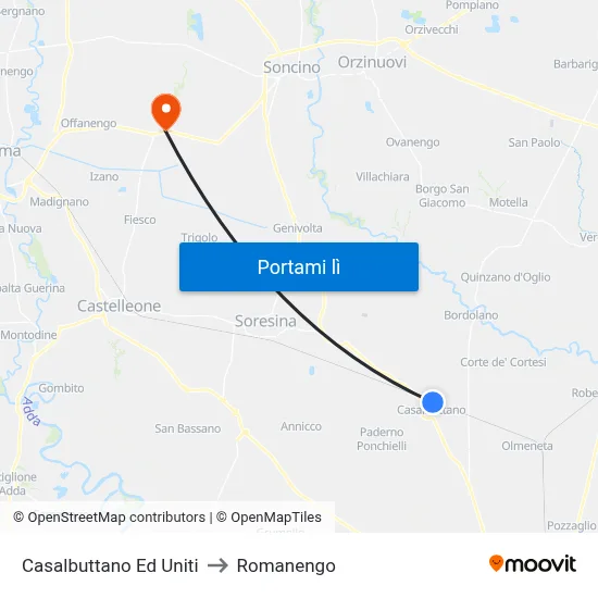 Casalbuttano Ed Uniti to Romanengo map