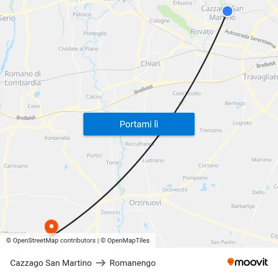 Cazzago San Martino to Romanengo map