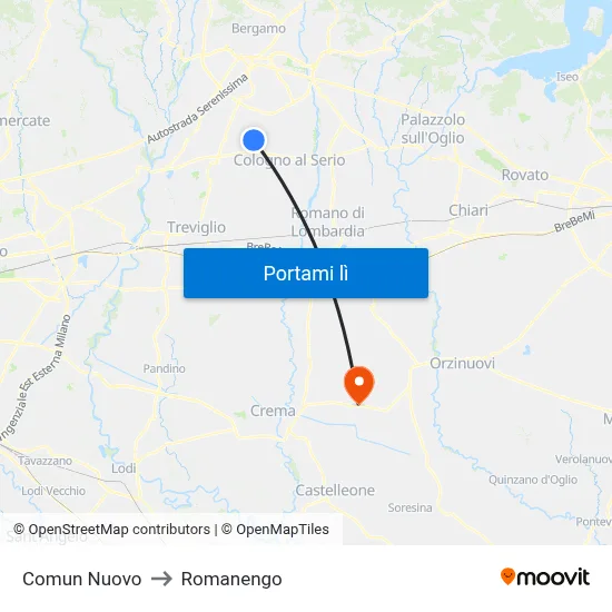 Comun Nuovo to Romanengo map