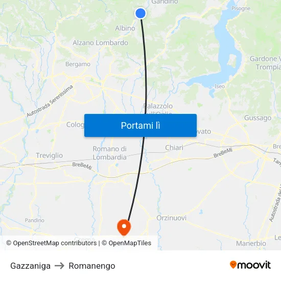 Gazzaniga to Romanengo map