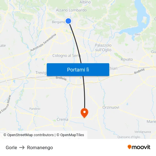 Gorle to Romanengo map