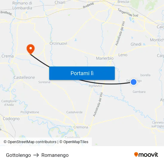 Gottolengo to Romanengo map