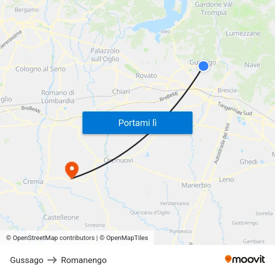Gussago to Romanengo map