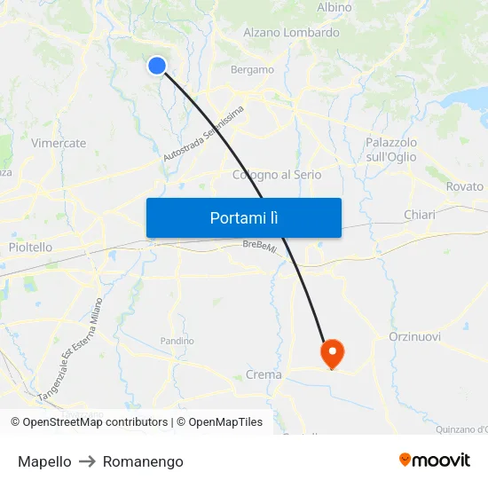 Mapello to Romanengo map