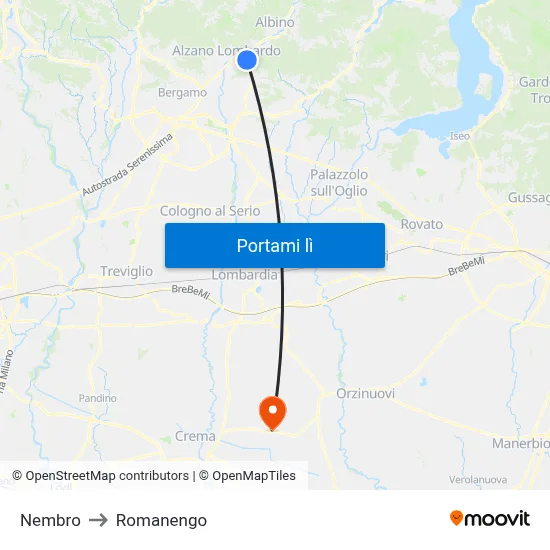 Nembro to Romanengo map