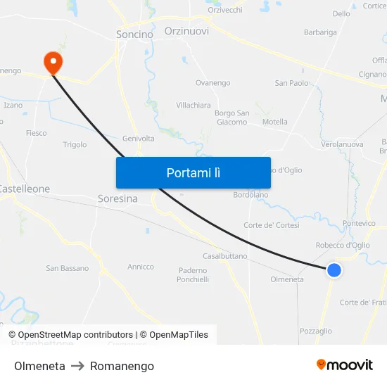 Olmeneta to Romanengo map