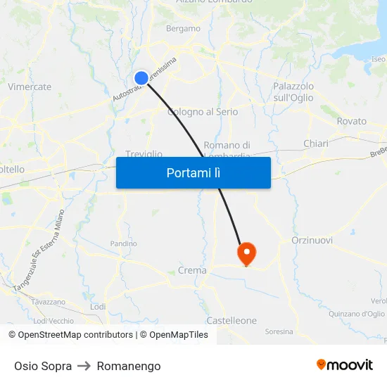Osio Sopra to Romanengo map