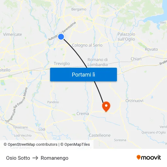 Osio Sotto to Romanengo map