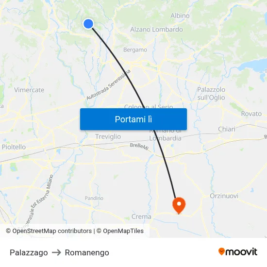 Palazzago to Romanengo map