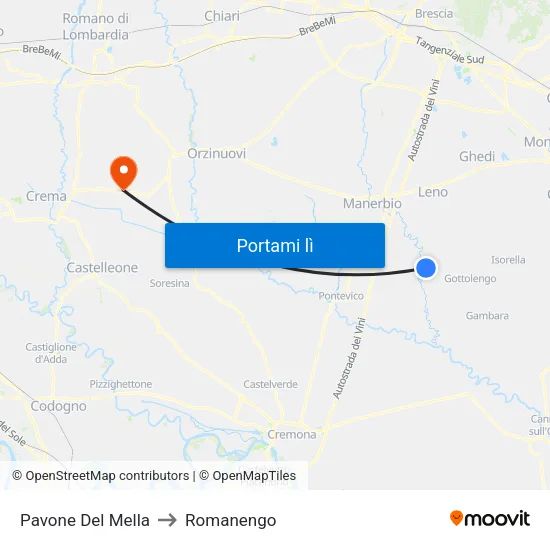 Pavone Del Mella to Romanengo map
