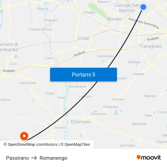 Passirano to Romanengo map