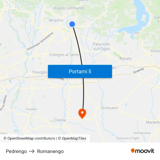 Pedrengo to Romanengo map